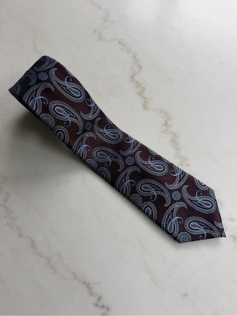 Nordstrom Men’s Shop 100% Silk Paisley Tie Burgundy Blue Men’s Necktie